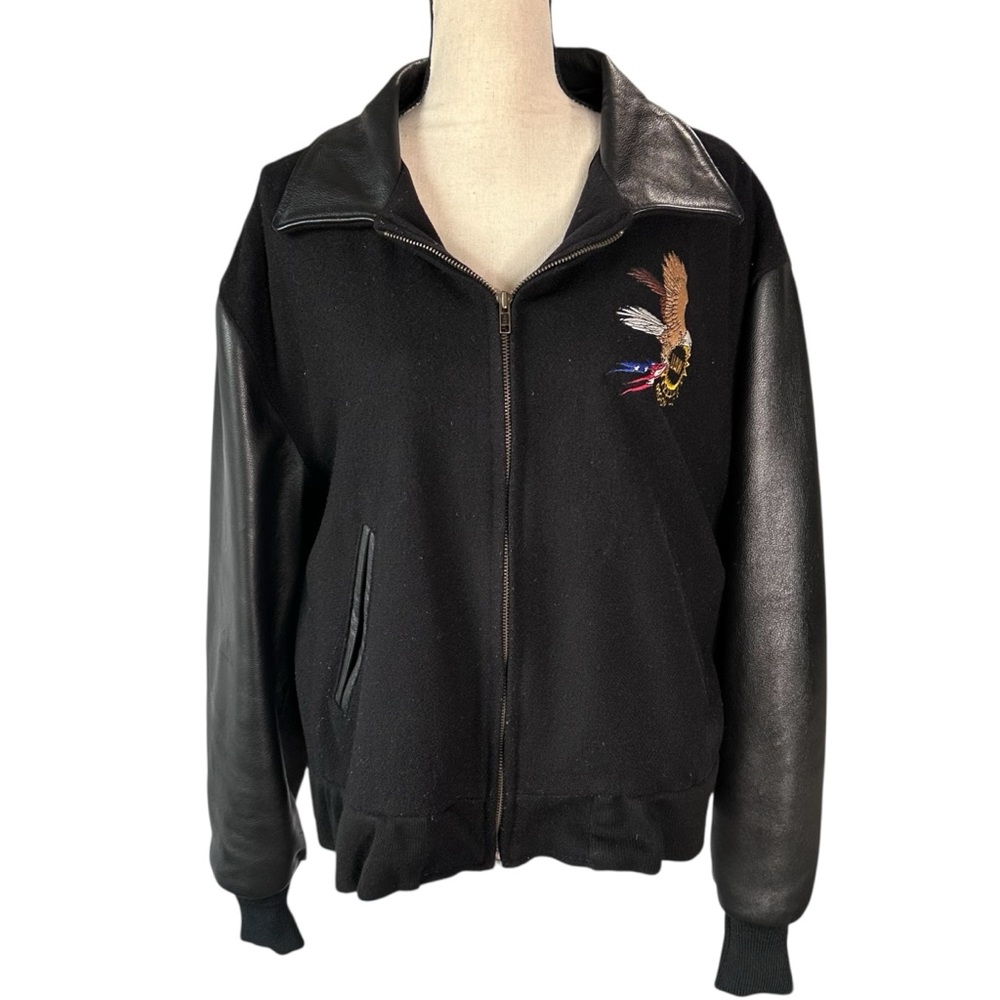 VINTAGE REED LEATHER UAW Leather & Knit Jacket Men's Large Collar Sportwear